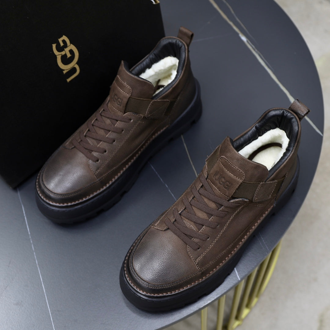 UGG Dark Brown High-Top Lace-Up Sneakers with Ankle Strap