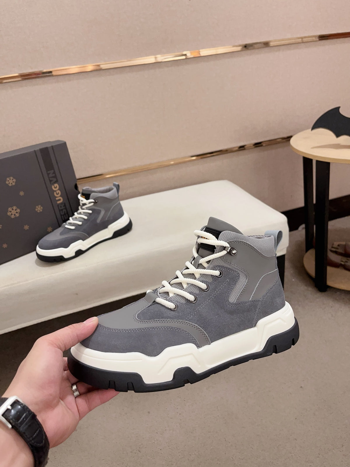 UGG Gray & Cream Lugged High-Top Sneakers