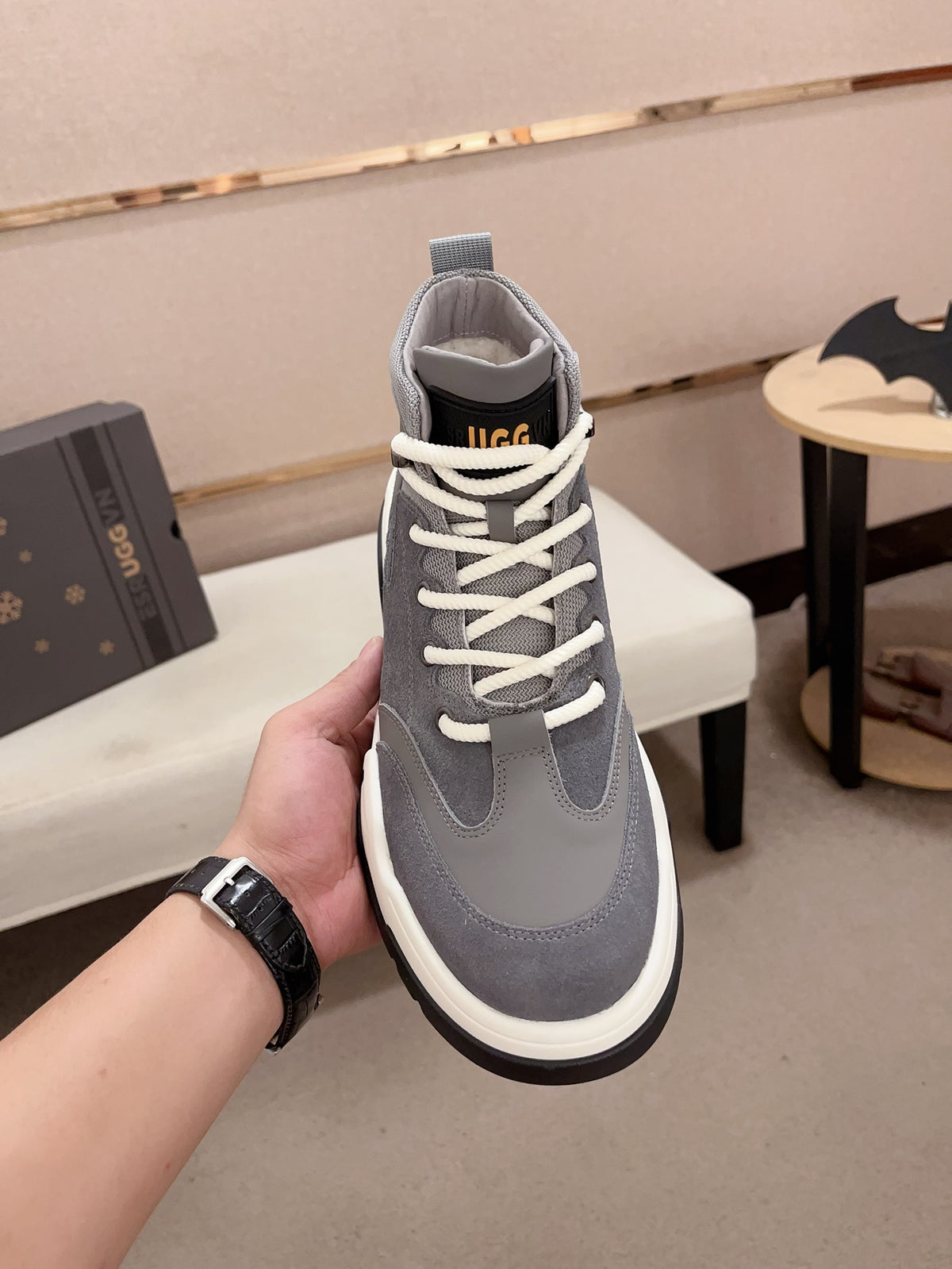 UGG Gray & Cream Lugged High-Top Sneakers