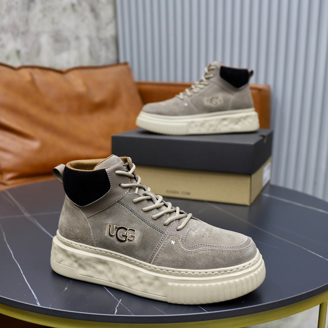 UGG Gray High-Top Lace-Up Sneakers with Contrast Collar