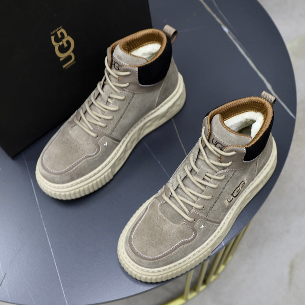 UGG Gray High-Top Lace-Up Sneakers with Contrast Collar