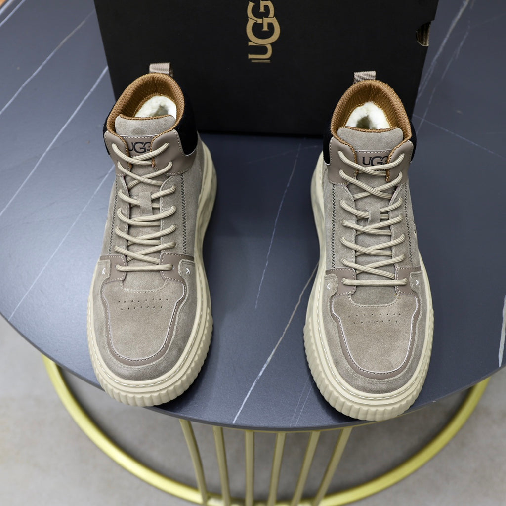 UGG Gray High-Top Lace-Up Sneakers with Contrast Collar