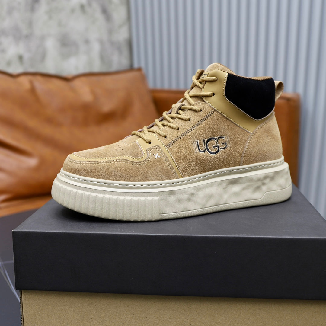 UGG Tan High-Top Lace-Up Sneakers with Contrast Collar
