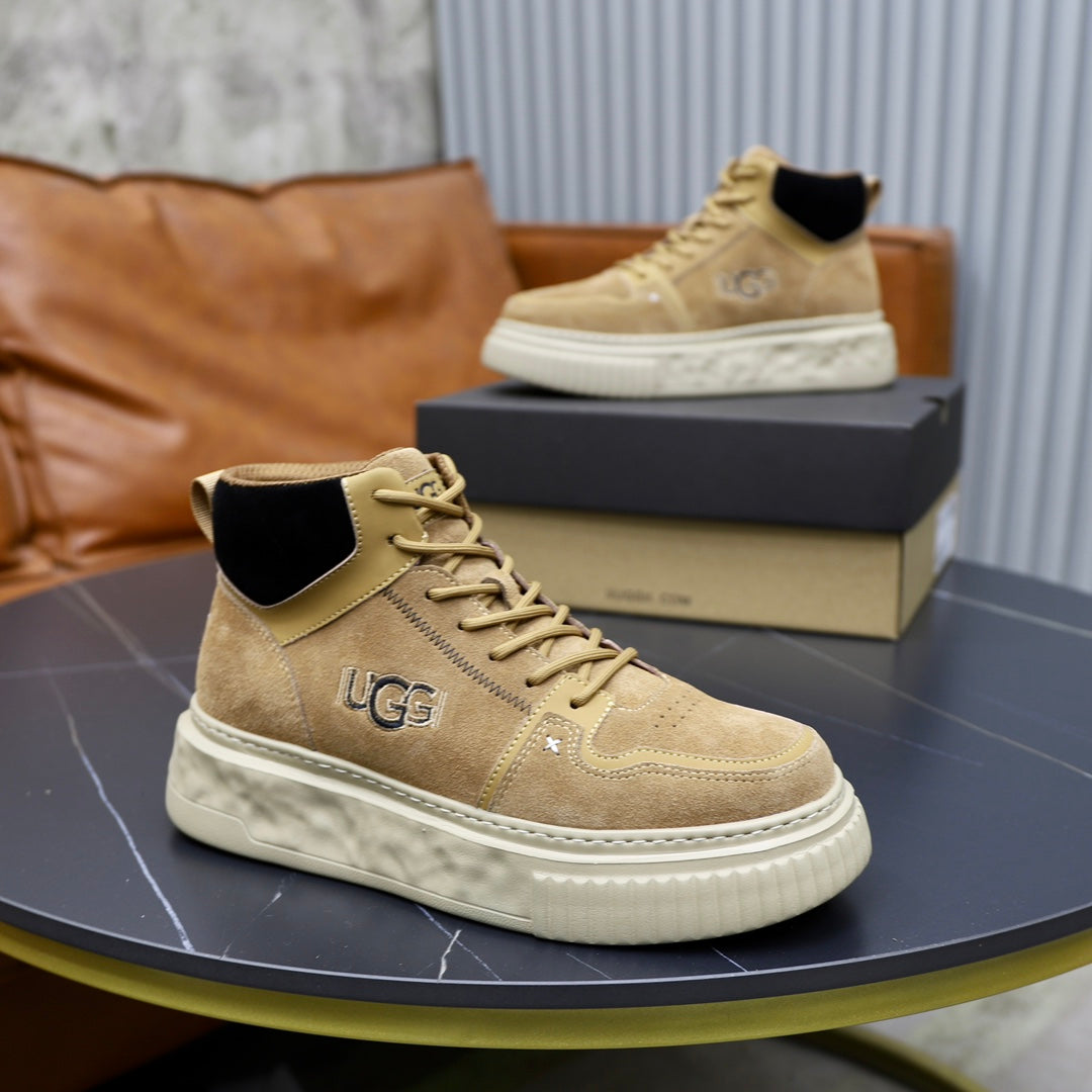 UGG Tan High-Top Lace-Up Sneakers with Contrast Collar