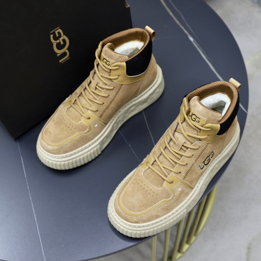 UGG Tan High-Top Lace-Up Sneakers with Contrast Collar