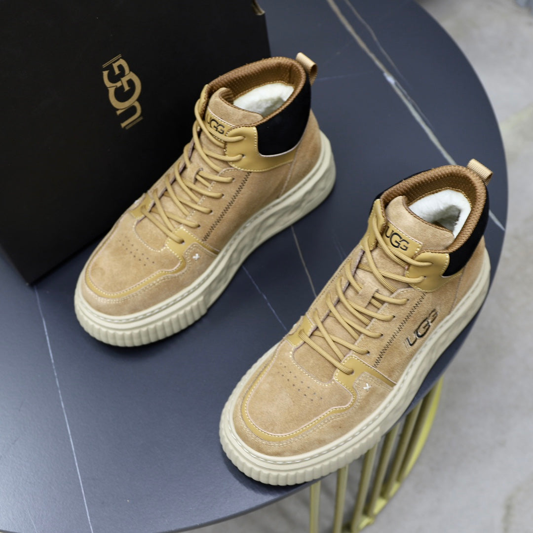 UGG Tan High-Top Lace-Up Sneakers with Contrast Collar