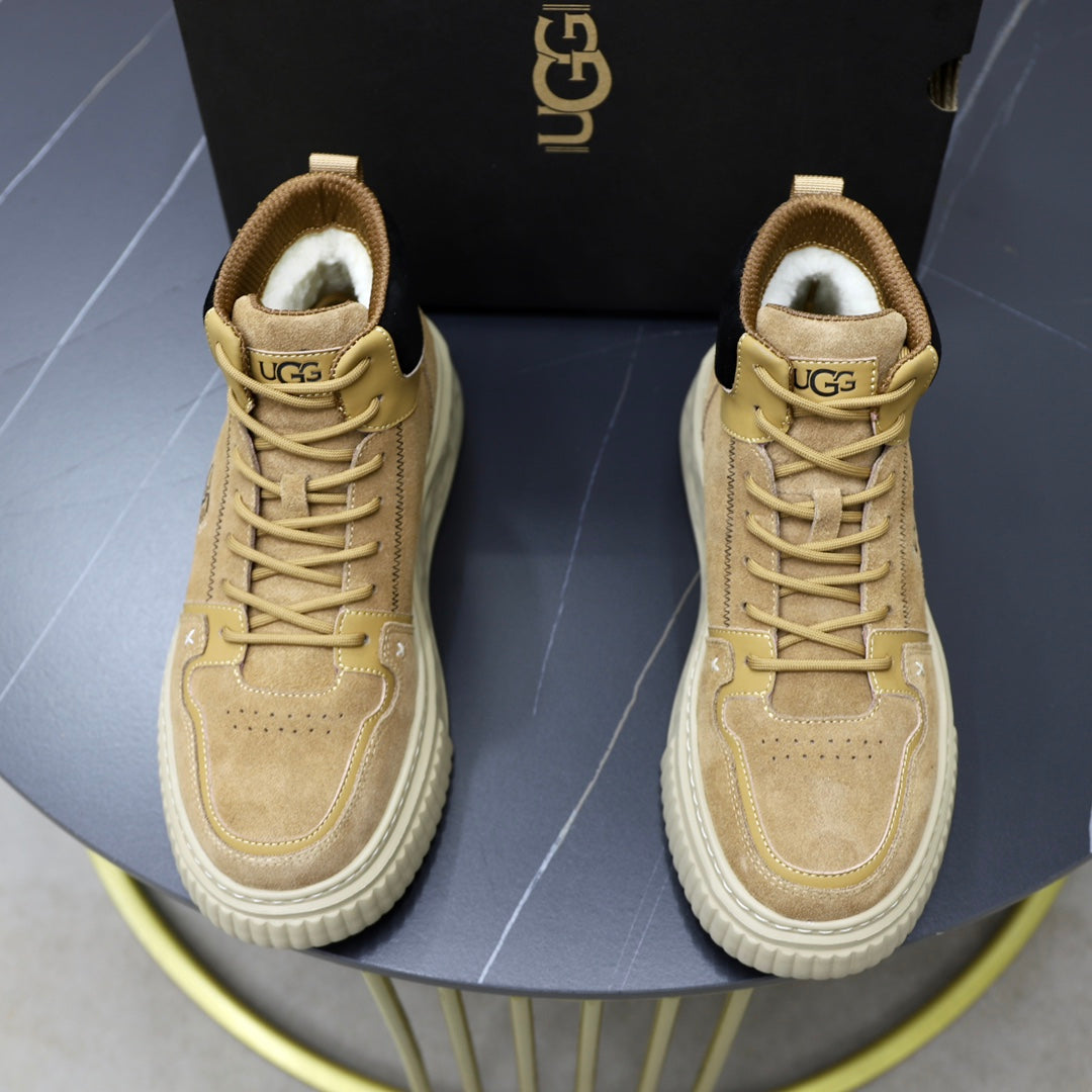 UGG Tan High-Top Lace-Up Sneakers with Contrast Collar