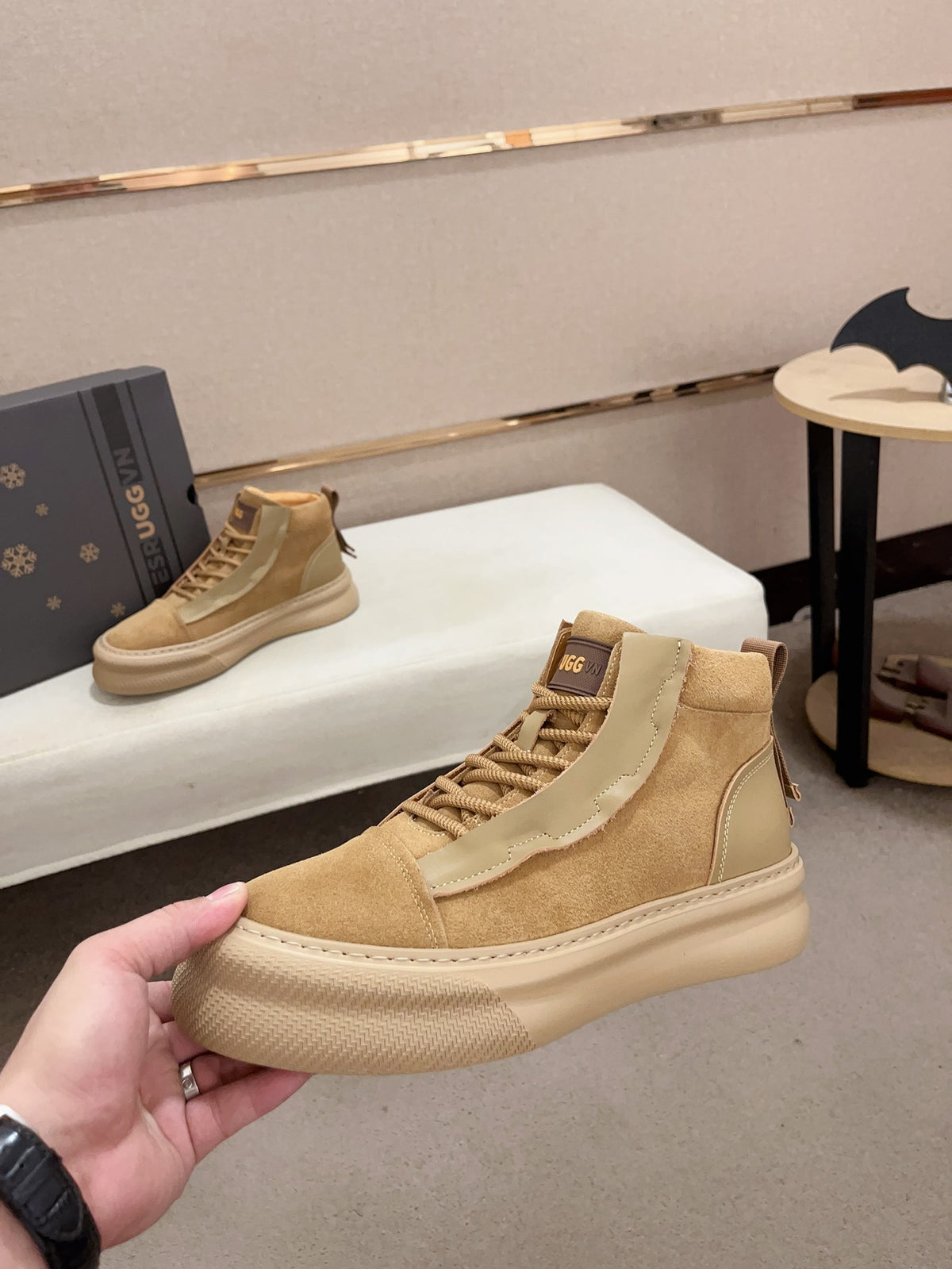 UGG Beige & Tan Platform High-Top Sneakers