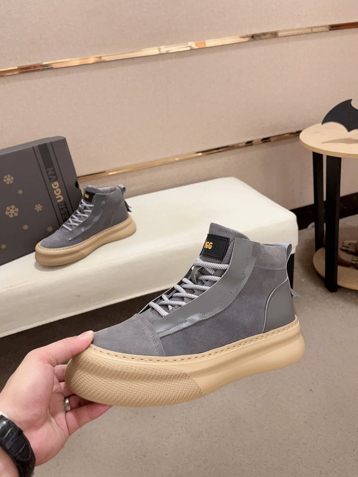 UGG Gray & Cream Platform High-Top Sneakers
