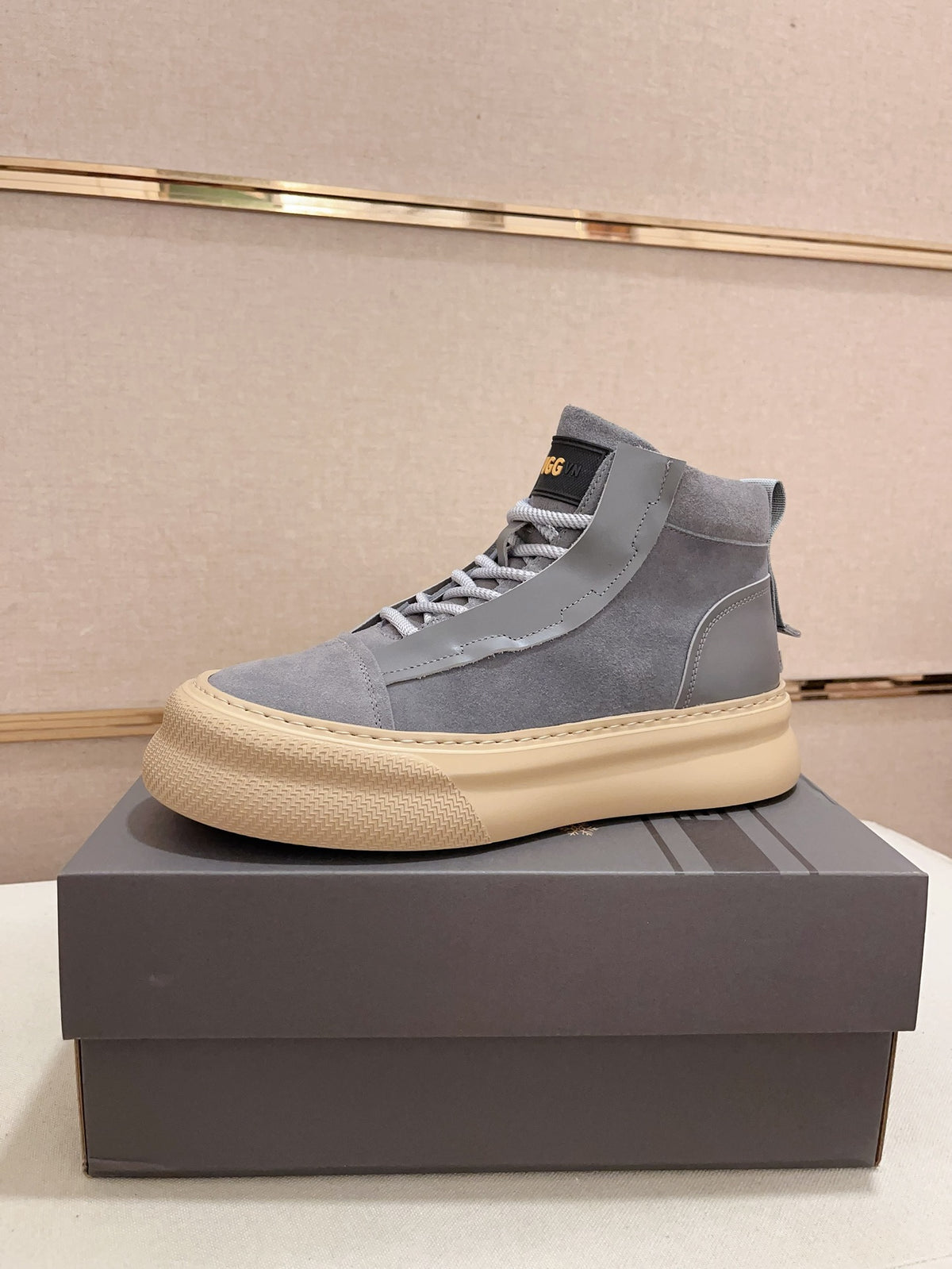 UGG Gray & Cream Platform High-Top Sneakers