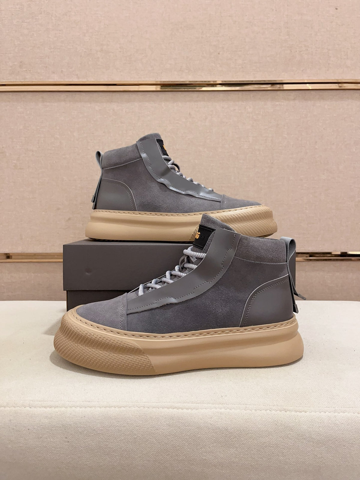 UGG Gray & Cream Platform High-Top Sneakers