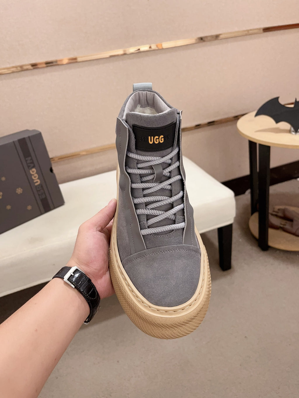 UGG Gray & Cream Platform High-Top Sneakers