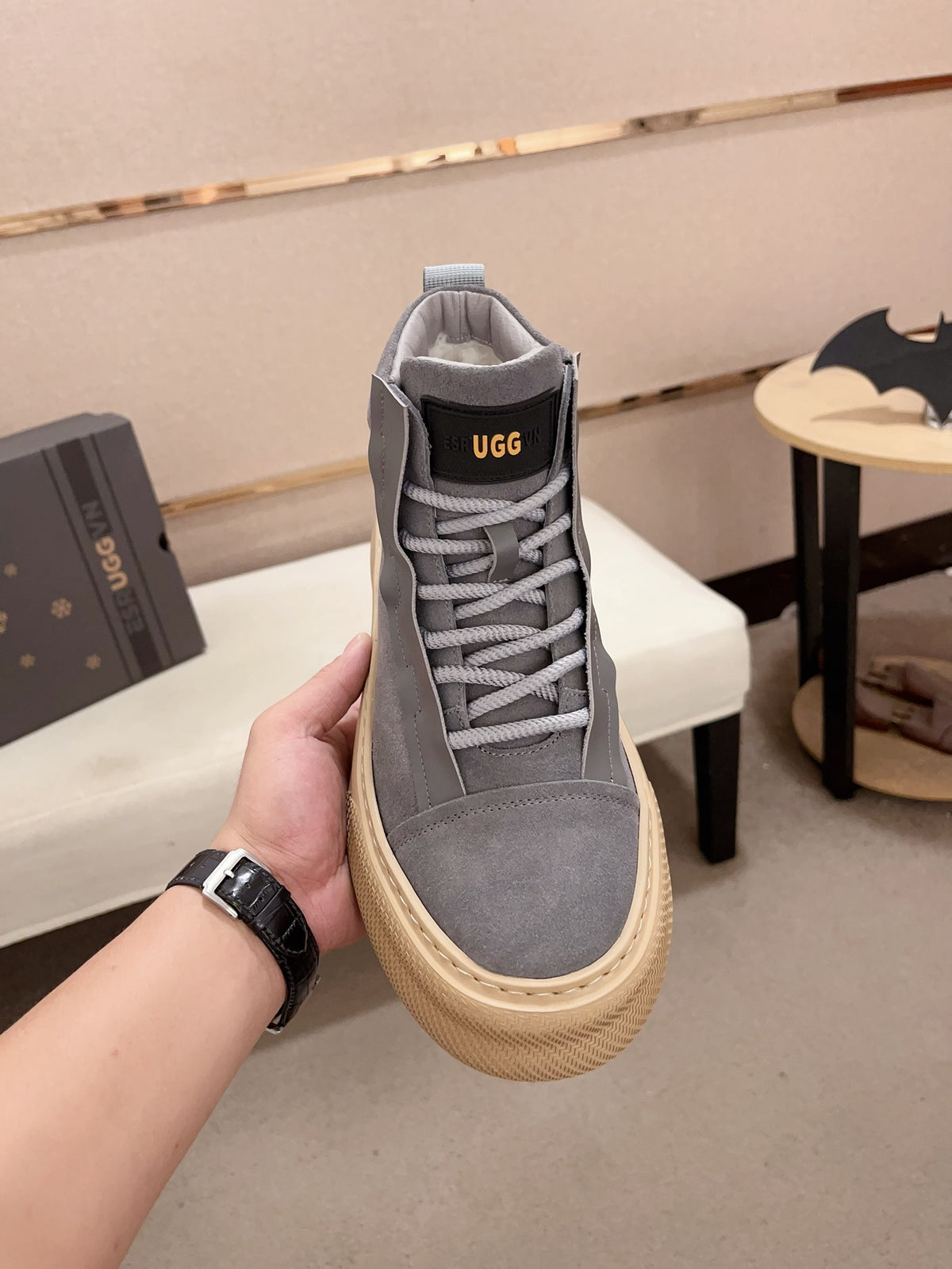 UGG Gray & Cream Platform High-Top Sneakers