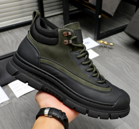 Olive Green & Black Chunky Lace-Up Sneakers