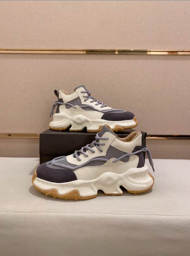 Gray & White Chunky Sneakers with Gum Sole